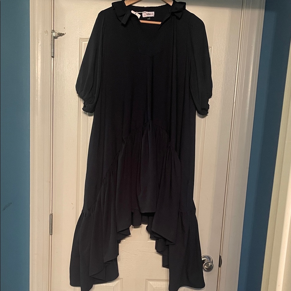 Chic Black High-Low Dress with Ruffles